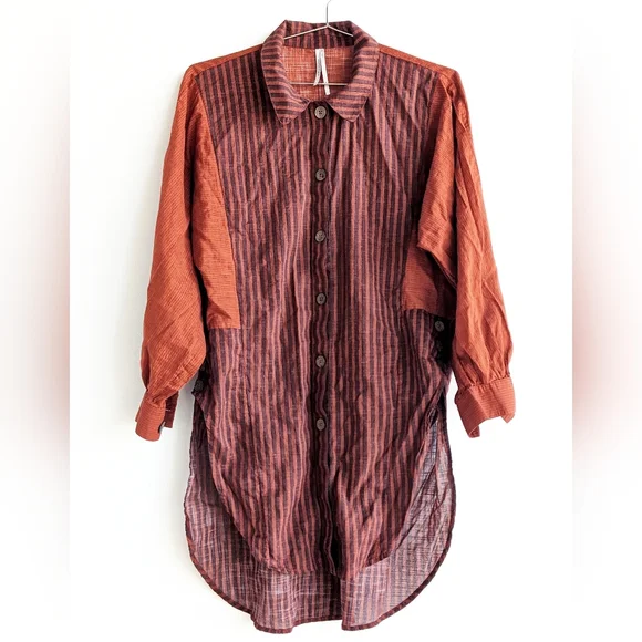 Anthropologie Gauze Dark Orange Collared Button Down Shirt Tunic - Picture 1 of 3